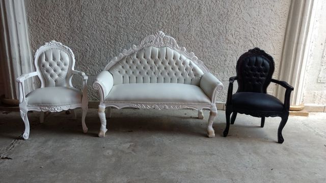 sillón mod rosas nvo, laka blanca/laka negro,banca con respaldo y brazos.