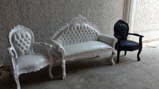 sillón mod rosas,blanco y negro, banca laka y vinipiel blanco, 1.35 mt